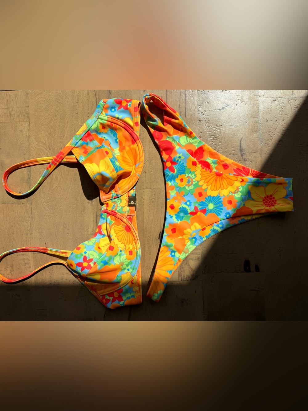 KULANI KINIS Vibrant Floral Two-Piece Bikini - Orange & Turquoise